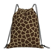 TEQUAN Drawstring Backpack Sports Gym Sackpack, Brown Giraffe Texture Prints Polyester Water Resistant String Bag for Women Men