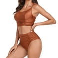 thumbnail image 6 of WREESH Womens Two Piece Swimsuit Crop Camisole Top High Waisted Bikini Fashion Solid Color Comfortable Loose Swimsuit Top Blouse Casual Attractive Beach Bathing Suit Orange, 6 of 7