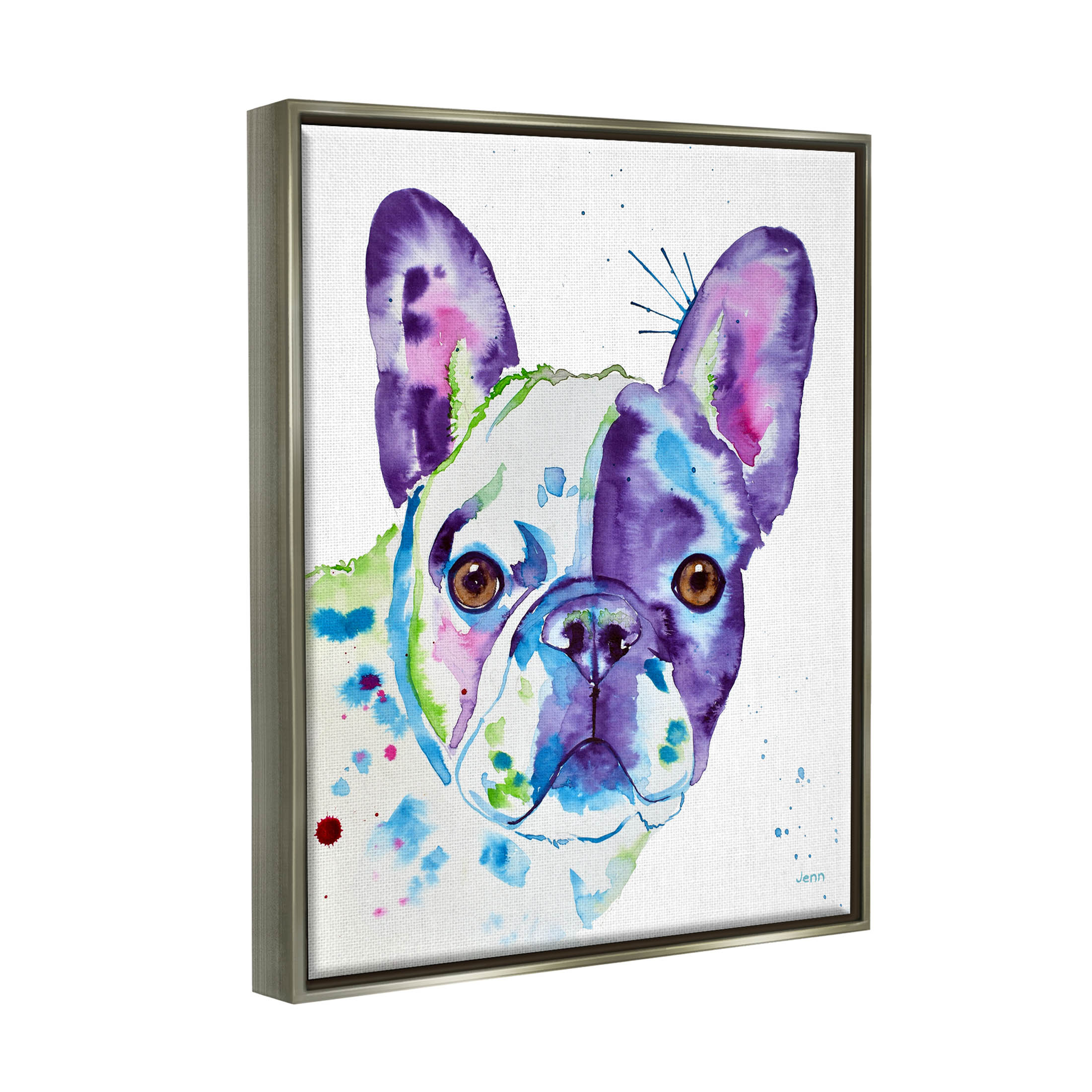 French Bulldog Modern Face Portrait Animals & Insects Graphic Art Luster Gray Framed Art Print Wall Art