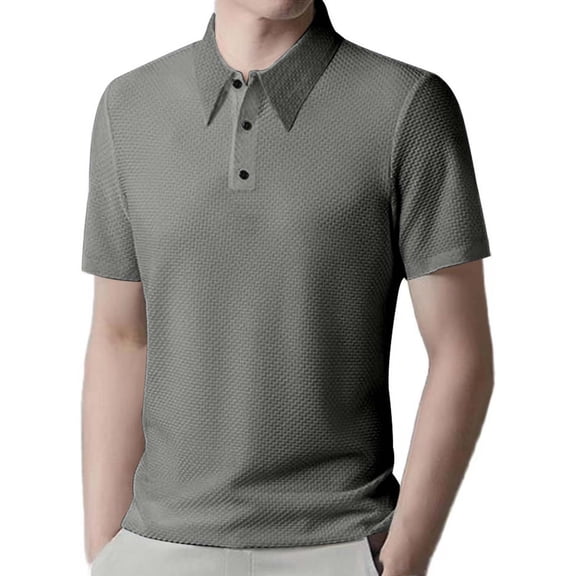 Mens Big and Tall Tops, Short Sleeve Shirts for Men Business Casual Vintage Solid Color Button Up Lapel T-Shirts