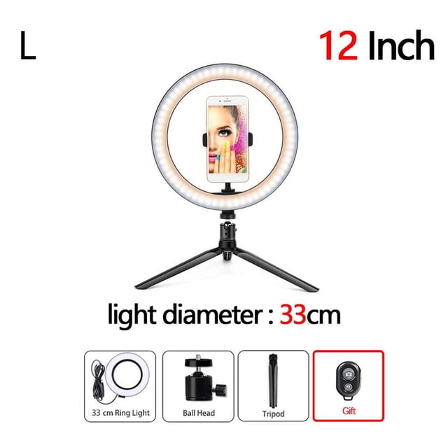 LED 3 engranajes ajustables 12 "/10"/6 " ligero teléfono soporte USB alimentado para YouTube Live Photography Beauty - Conjunto L Establecer L Yotijar trípode de luz de anillo de soporte de luz