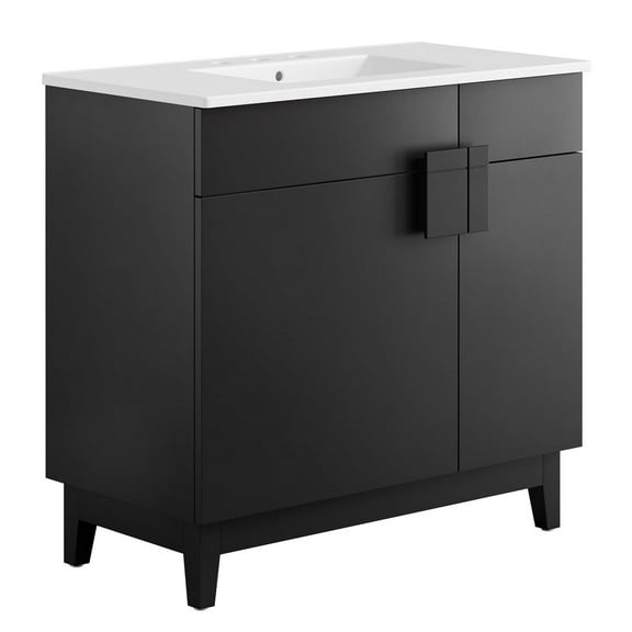 Sink Vanity Cabinet, White Black, Melamine Wood , Hotel Bedroom Bathroom, Modern Contemporary HB36123