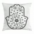 thumbnail image 1 of Hamsa Throw Pillow Cushion Cover, Ancient Hand of Fatima with Cute Lotus Blossoms Paganism Kabbalah Theme Mehndi Style, Decorative Square Accent Pillow Case, 24 X 24 Inches, Black White, by Ambesonne, 1 of 2