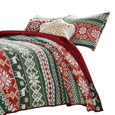 Live 3 Piece Queen Quilt Set with 2 Pillow Shams, Festive Winter Print