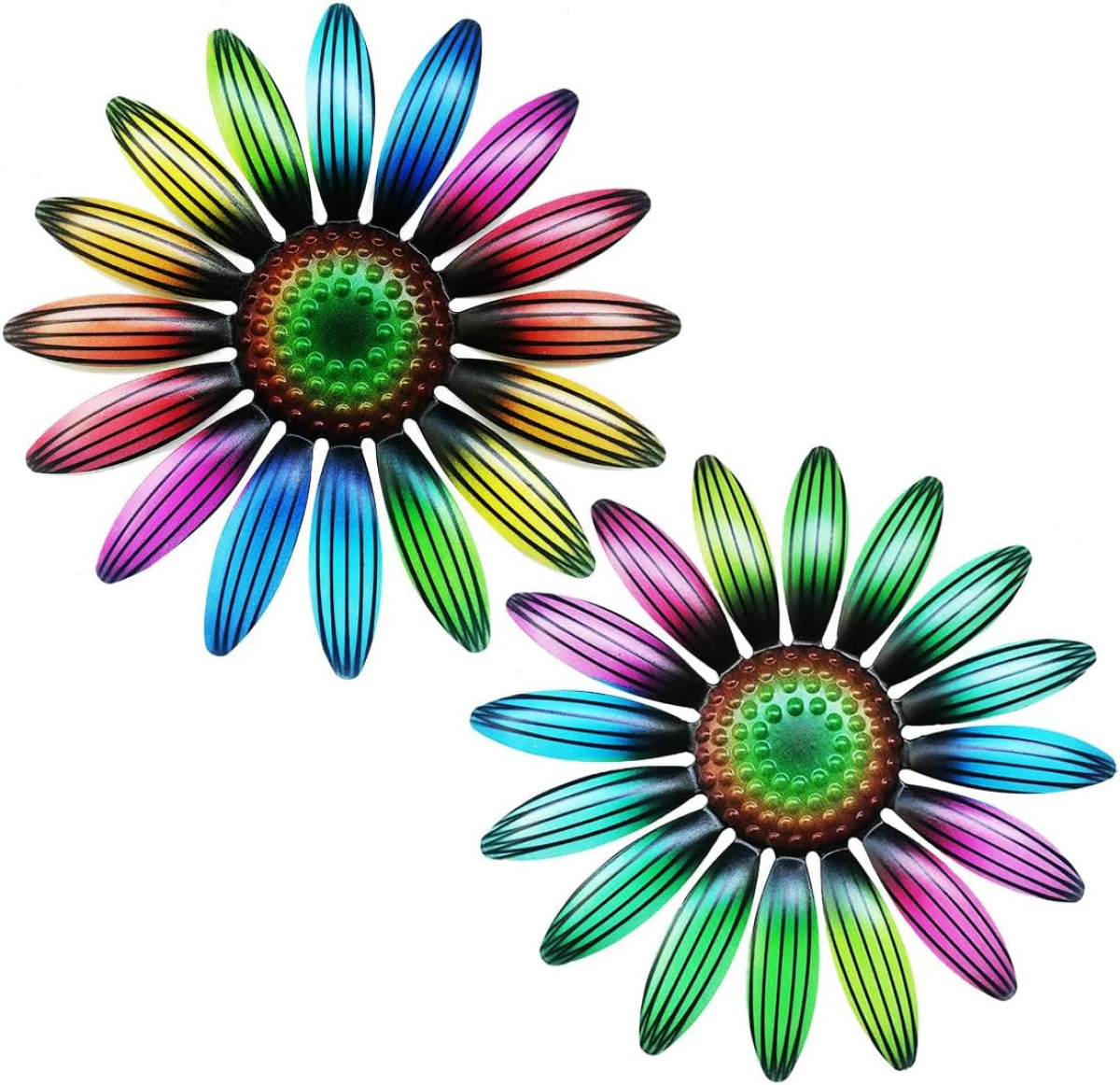 2PC Metal Flowers Colorful Wall Hanging Fence Hanger Wall Art Yard