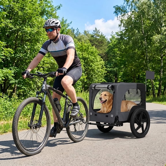 HAOMINS Dog Bike Trailer, Supports up to 88 lbs, Heavy Duty Foldable Pet Cart Bicycle with 16 Inch All Terrain, Wheels Steel Frame Waterproof Ventilated Cabin Safety Belt for Outdoor Travel Riding