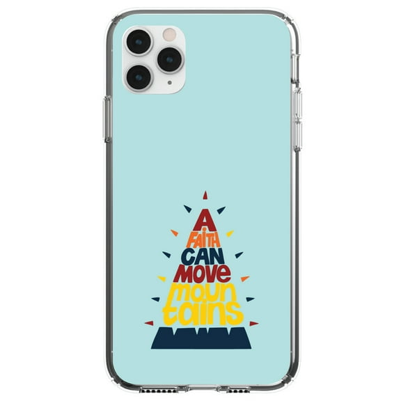 DistinctInk Clear Shockproof Hybrid Case for iPhone 11 Pro (5.8" Screen) - TPU Bumper, Acrylic Back, Tempered Glass Screen Protector - A Faith Can Moves Mountains