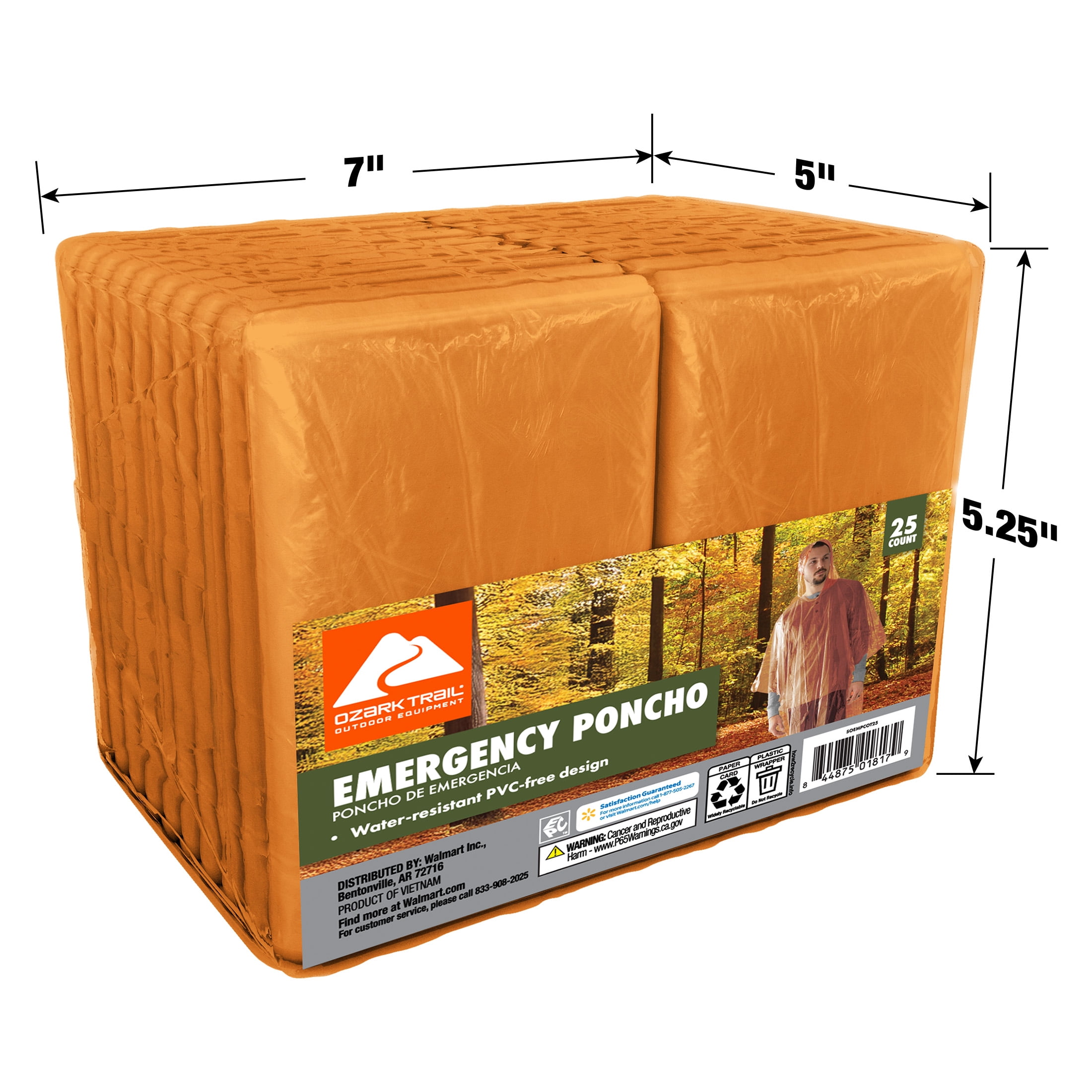Ozark Trail Orange Emergency Poncho - 25 pack