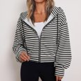 thumbnail image 6 of Edvintorg Zip up Jackets for Women Striped Long Sleeve Hooded Coat Light Outerwear with Pocket Women's Clothing Black M-2XL, 6 of 6