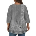 thumbnail image 3 of Workout Tops for Women Fall Plus Size Shirts 3/4 Sleeve V-Neck Floral Print T-Shirts Casual Loose Blouse Fall Clothes for Women 2024 Trendy gray 4X-Large, 3 of 6