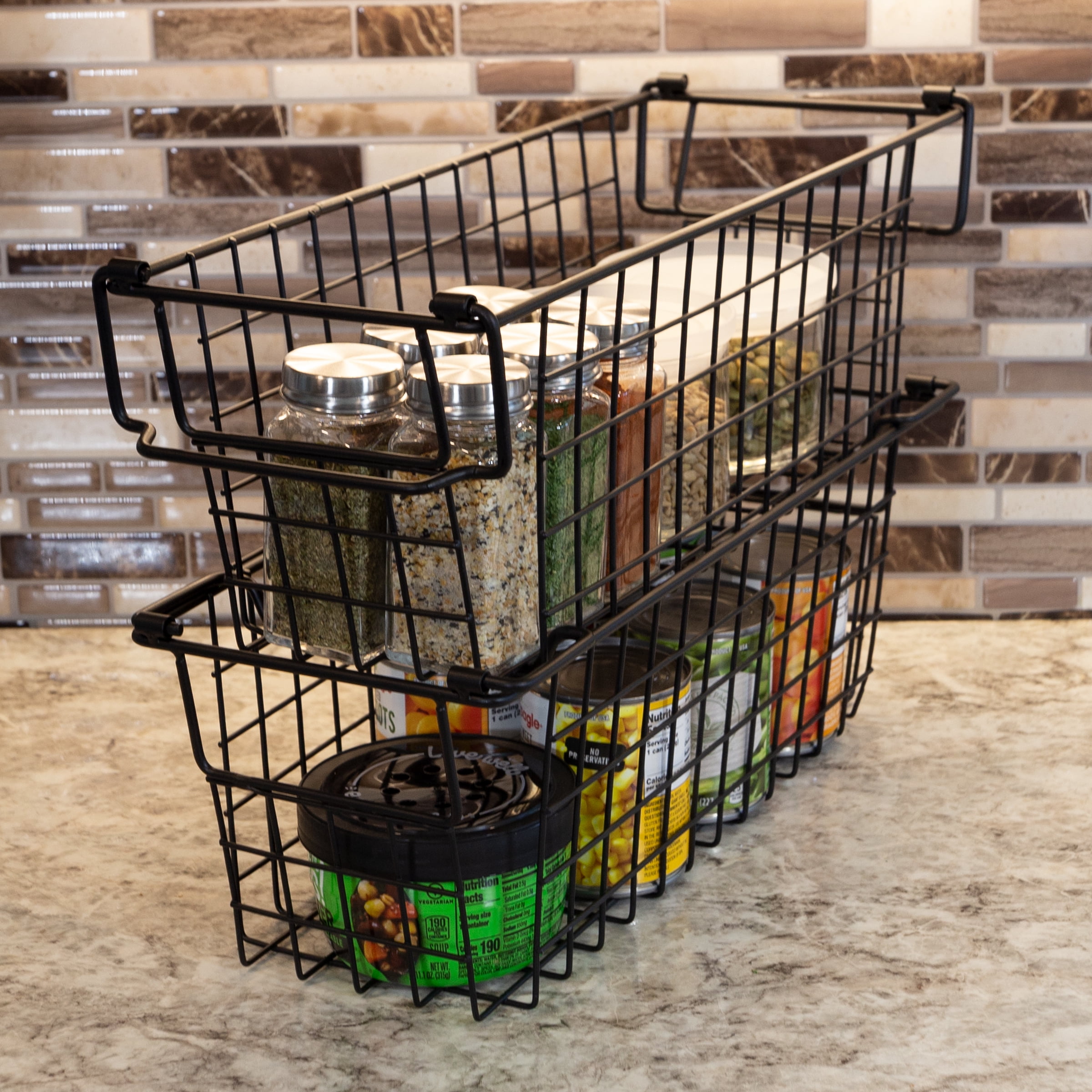 Set of 2 Storage Bins - Basket Set for Toy, Kitchen, Closet, and Bathroom Storage - Small Shelf Organizers with Handles by Home-Complete (Black)