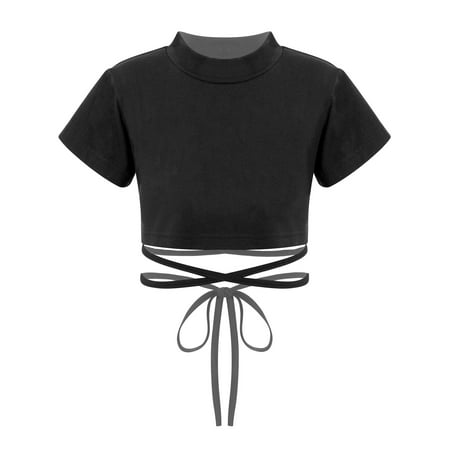Sywiyi Kids Girls Sleeveless Round Neck Short Sleeve Sports Bra Crop Tops for Gymnastics Activewear Black 130