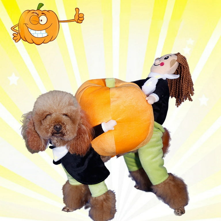 Halloween Pumpkin Dog Costume, Dog Cat Warm Costume Outfit Halloween Pet Cosplay Clothes With Pumpkin Hat For Small Medium Dogs Cats ("M" Size