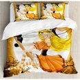 thumbnail image 3 of Halloween Duvet Cover Set Twin Size, Cute Sexy Witch on a Broom with Baby Kitten and Hazy Moonlight Halloween Themed, Decorative 2 Piece Bedding Set with 1 Pillow Sham, Multicolor, by Ambesonne, 3 of 3