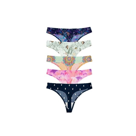 

Qcmgmg Women s Ice Silk Seamless Underwear Soft Panties Breathable Low Rise Stretch Thong Sexy G-string 5 Pack M