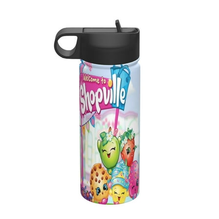 SHOPKINS Kids Insulated Water Bottle With Straw - 18 Oz Stainless Steel Double Wall Vacuum Cup, Leakproof, Bpa Free, Suitable For Boys And Girls