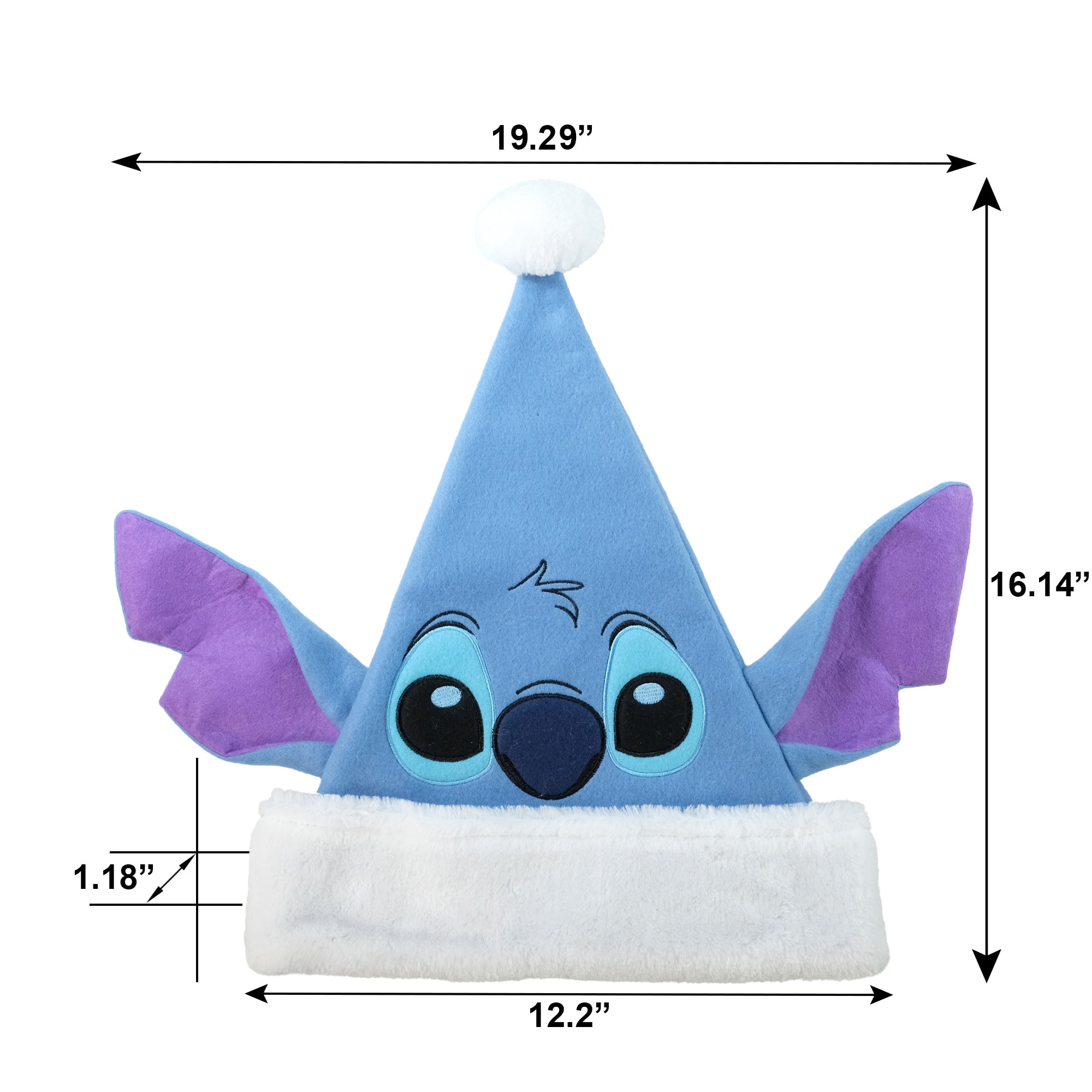Disney Stitch Santa Holiday Hat, 16 inches Tall, Unisex, Blue, by Ruz