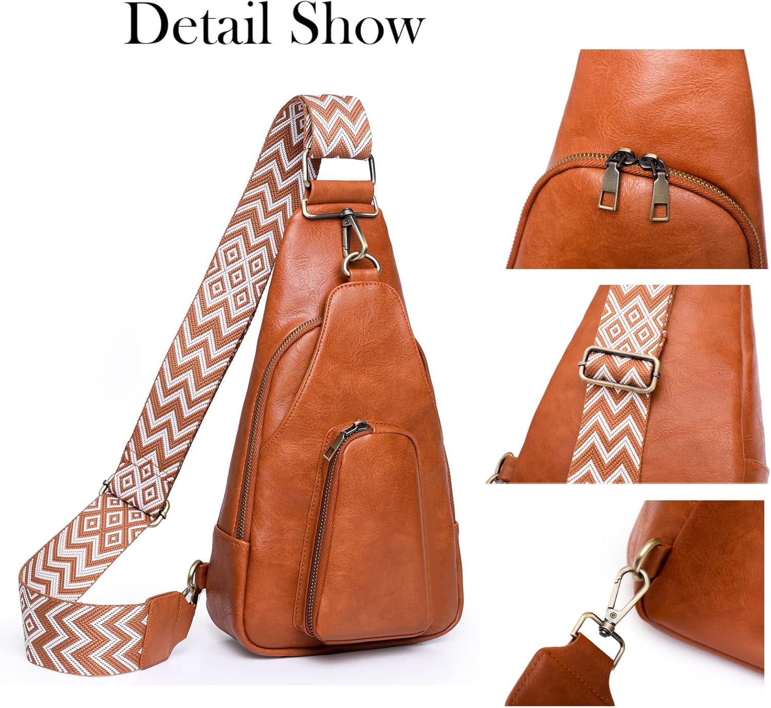 Sling Leather Bags For Women Crossbody Small Fanny Pack Purses Chest Bags With Guitar Strap For Lady