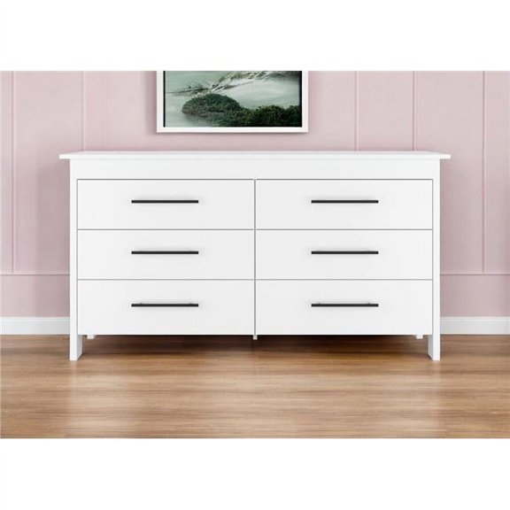 HomeRoots 544019 59 in. White Six Drawer Double Dresser