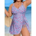 thumbnail image 6 of Asoul Womens Plus Size Scalloped V Neck One Piece Swimsuits Side Tie Knot Swimdress Bathing Suits, 6 of 8
