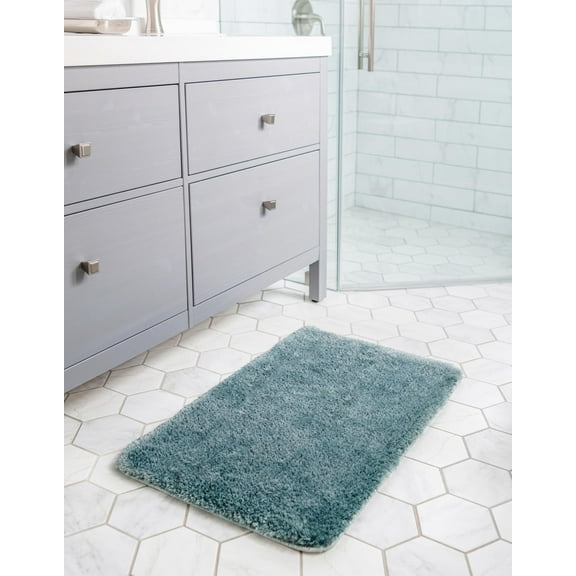 Unique Loom Bano Luxe Bath Mat Collection Area Rug - Luxe (1' 8" x 2' 7" Rectangle Dusty Blue)
