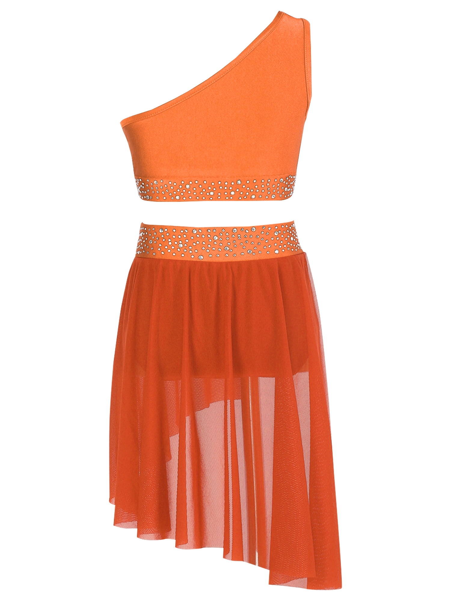 TSSOE Kids Girls 2 Pieces Lyrical Dance Dress Crop Top with Tutu Skirt Ballet Figure Skating Dress Orange 8