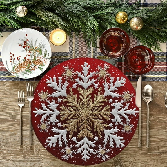 Round Christmas Placemat Cartoon Santa Claus Wreath Snowflake Xmas Placemat Merry Christmas Decor 2025 Happy New Year 2026