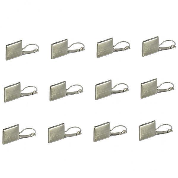 2x12pcs Gancho De Alambre Para Pendientes 16 Mm En Blanco Bisel Cuadrado Ajuste De Cabujón Plata Zulema Ajuste de cabujón de bisel cuadrado