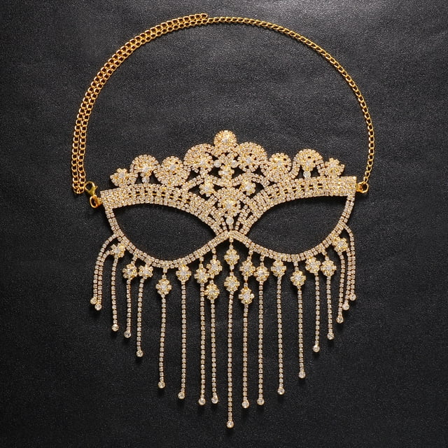 Máscara de borlas de diamantes de imitación para blogger, decoración facial de mascarada de moda, accesorios para el cabello con diamantes exagerados y completos, máscara femenina