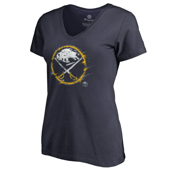 Women's Navy Buffalo Sabres Splatter Logo V-Neck T-Shirt