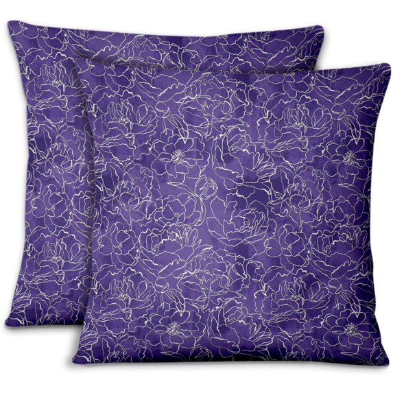 S4Sassy Purple Cotton Poplin Camellia Kanjiro Decorative Throw Pillows Cushion Cover Cases for Sofa Bed 2Pcs-12 x 12