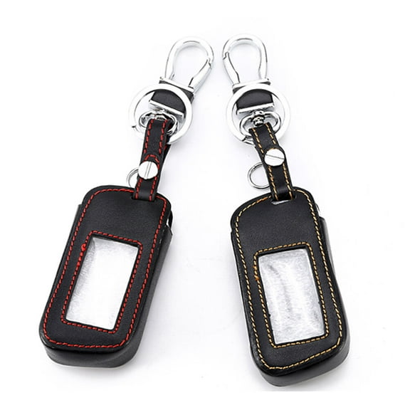 unbranded Leather Car Key Case Cover Holder for A63 Car Alarm Remote Controller LCD Keychain Cover Wallet (Brown Thread)