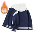 thumbnail image 2 of Coerni Boys Fleece Hooded Varsity Jacket Kids Color Block Button Down Baseball Coat Fall Winter Warm Handsome Streetwear Outerwear with Pockets, 2 of 5