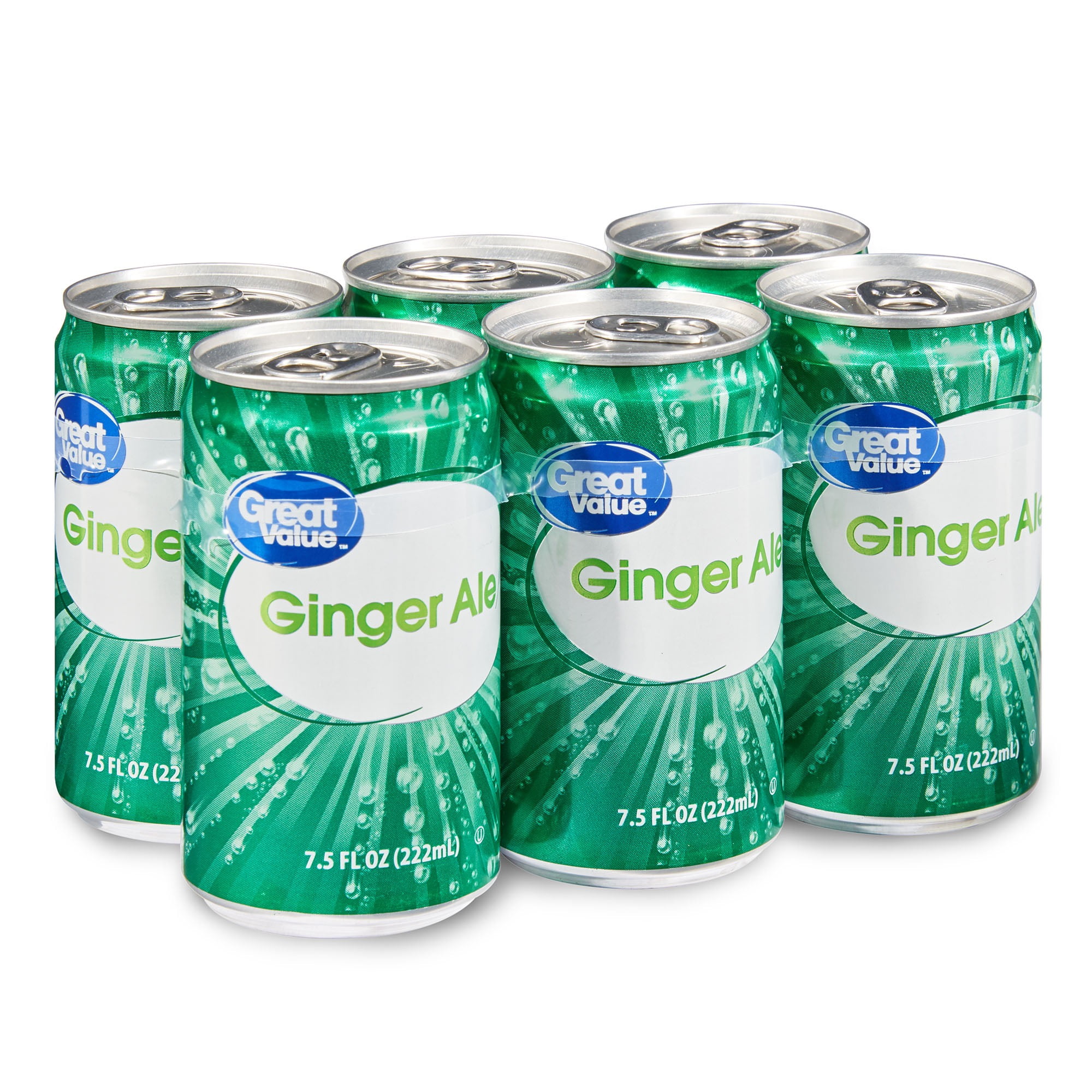 Great Value Ginger Ale, 7.5 fl oz, 6 Pack Cans