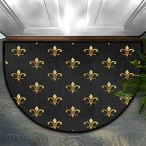 Fashion Doormat Bathroom Rugs Golden Fleur-de-lis Flower Half Round Door Mat, Beach Seashell 24X16 Inch Non Slip Ultra Soft Bath Mat Floor Mats Area Rugs for Home Kitchen Patio.