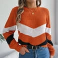 thumbnail image 5 of Tnhcen Women's Fall Colorblock Striped Crewneck Sweaters - Oversized Elastic Long Sleeve Tops Plus Size Friendly S-XL, 5 of 8