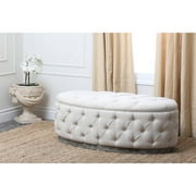 Devon & Claire Auburn Beige Linen Tufted Ottoman Bench