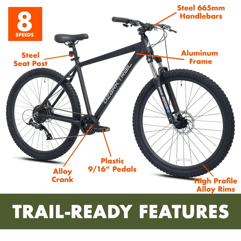 Ozark Trail 27.5 Vibe Mountain Bike Large Frame Fits Riders 5 9 6 2 Black Adult Unisex Walmart