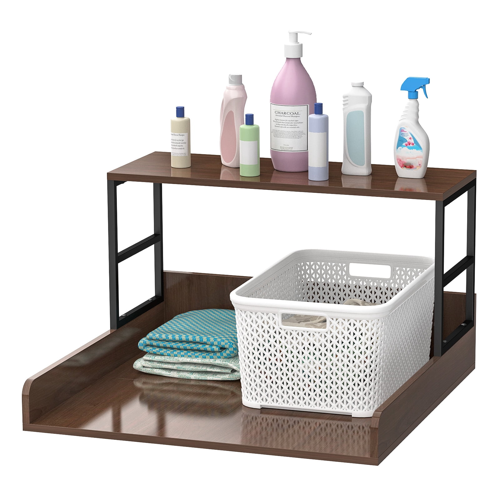 Sioweci 27.5" Washer Dryer Countertop, 2-Tier Laundry Topper with Anti-Slip Strips & Edge Rails, Heavy Duty Laundry Shelf, Laundry Room Storage Organizer,Brown