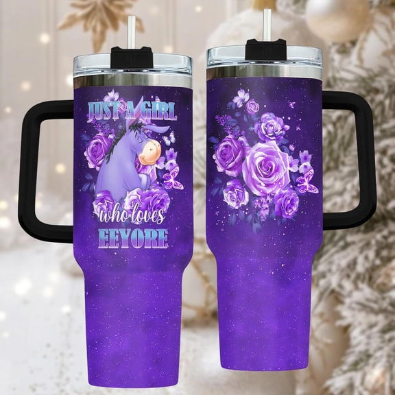 Star Mug Eeyore 40Oz Tumbler, Purple Tumbler With Handle, Cute Coffee Cup , For Travel, Birthday - Tumbler With Handle, To-Go Coffee Mug 40oz