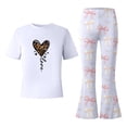 thumbnail image 5 of LRen Girls Short Sets Size 6 Cartoon Print Short Sleeved Tops and Flare Pants Outfits Set Crew Neck Fashion Streetwear 2-Piece Set Preppy Clothes, 5 of 6