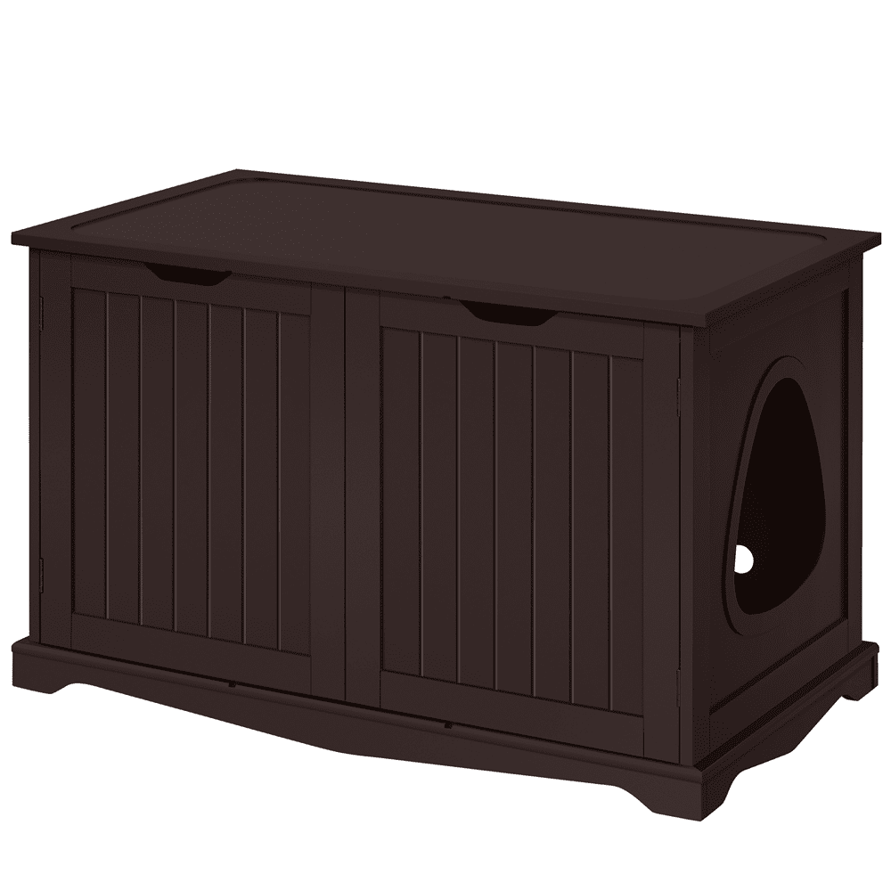 Renwick Wooden Cat Litter Box with Divider, Espresso