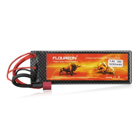 Floureon 2S 7.4V 5200mAh 30C with T Plug LiPo Battery Pack for RC Evader BX Car, RC Truck, RC Truggy RC Airplane UAV Drone