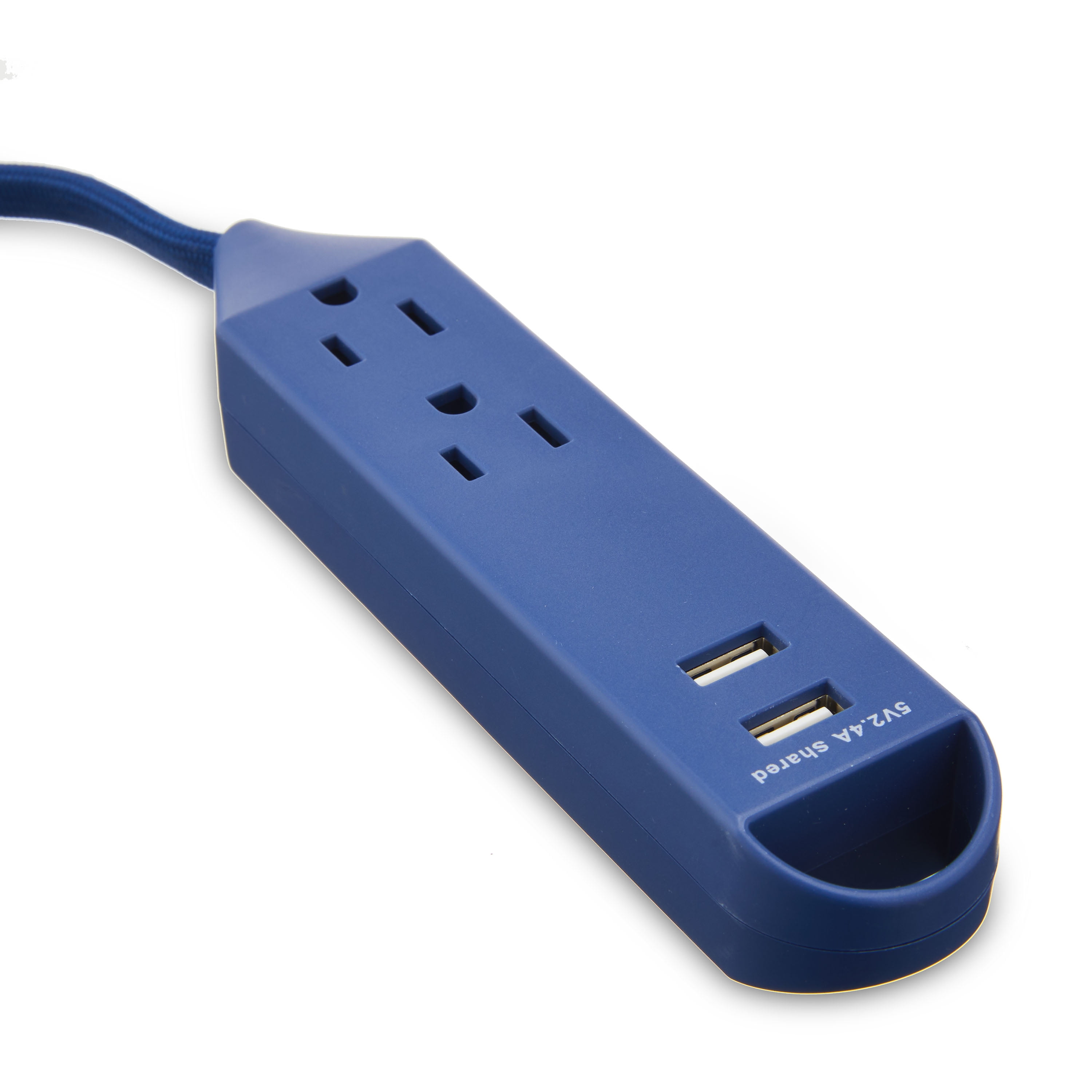 onn. 3-Outlet Surge Protector with 2 USB Ports, Blue, 3'