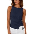 thumbnail image 5 of jjayotai Cotton Linen Tank Tops for Women Tie Wrap Sleeveless Ruched Boatneck Shirts Casual Summer Beach Going out Tops, 5 of 6
