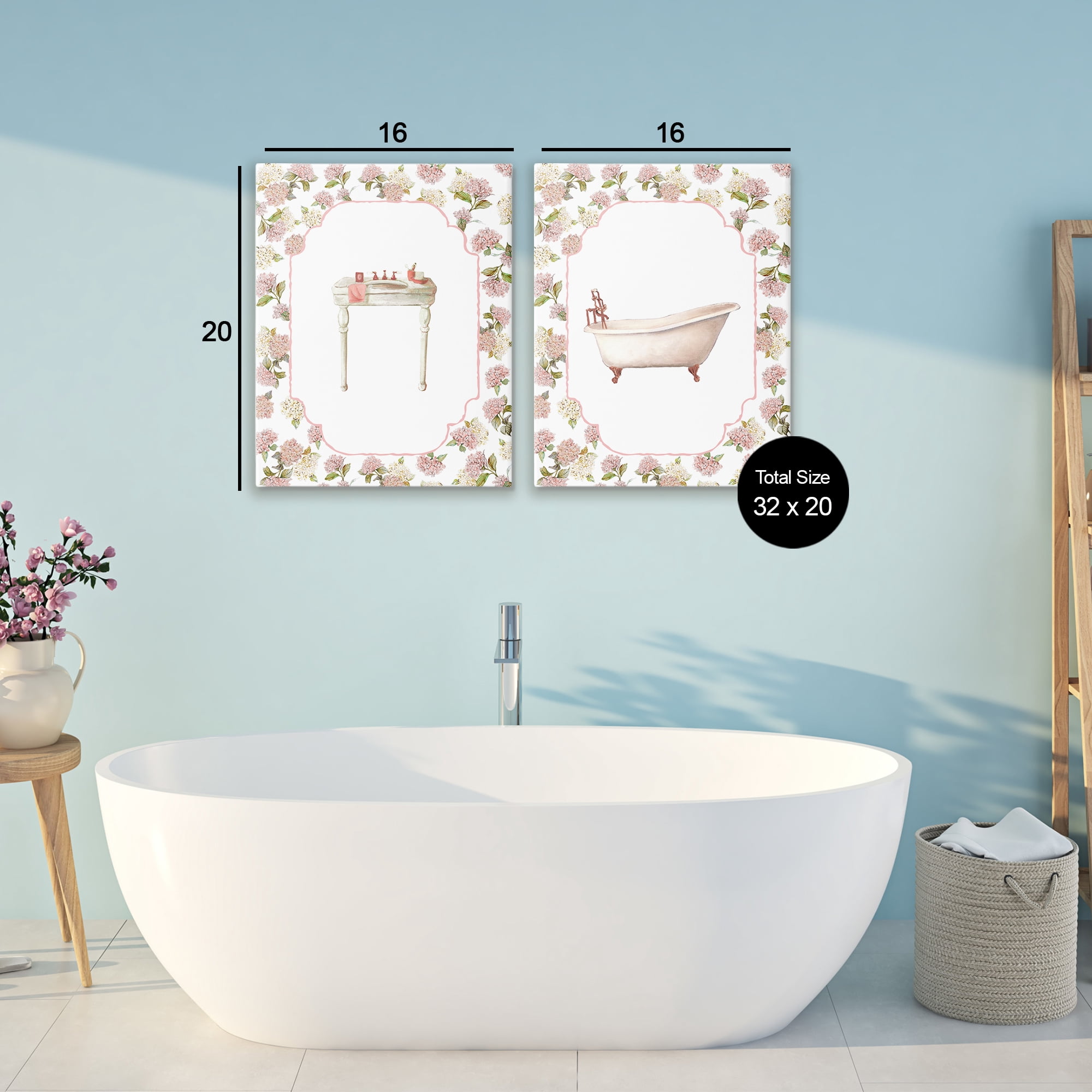 Stupell Industries Elegant Hydrangeas Bathroom 2 Piece Canvas Wall Art Set, design by Carol Robinson