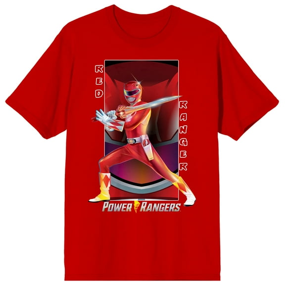 Power Rangers Red Ranger Pose Crew Neck Short Sleeve Red Men's T-shirt-Medium