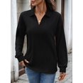 thumbnail image 6 of Women'S 2025 Autumn and Winter Solid Color Pullover Sweater Loose Lapel Long Sleeve Top Black XXL, 6 of 9