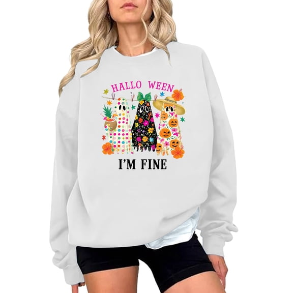 Womens Halloween Crewneck Sweatshirt Cute Ghost Spooky Tops Womens Halloween Sweatshirt, Vintage Witch Graphic, Oversized Sweatshirt, Long Sleeve Pullover, Casual Fashion, Fall Tops