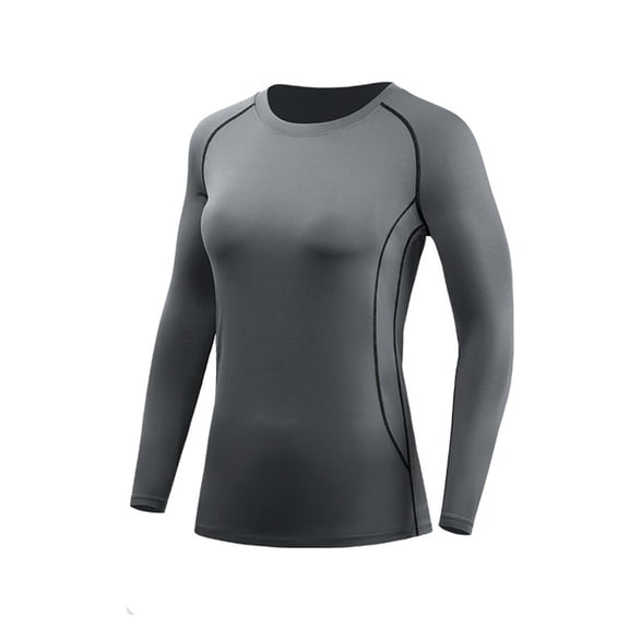 Vivianyn HD Women's Contrast Stitch Long Sleeve Athletic T-Shirt, Casual Fitted Workout Top,Gray,Size S-XXXL